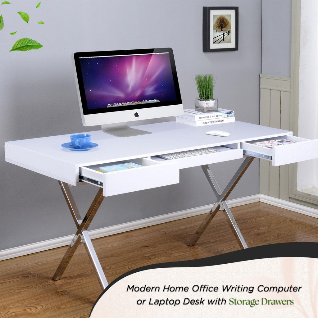Kings Brand Furniture Contemporary Style Home & Office Desk, White/Chrome