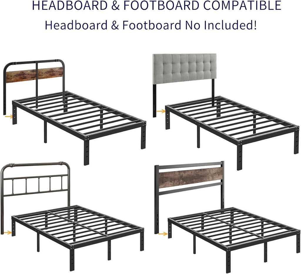 14 Inch California King Bed Frames No Box Spring Needed, Metal Platform Cal King Bed Frame, Heavy Duty, Easy Assembly and Noise Free, Black