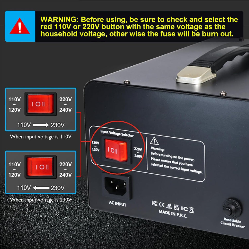 Yinleader 3000W Voltage Converter Transformer(110V to 220V,220V to 110V) Step Up/Down Converter 110/120 Volt - 220/240 Volt w/US Standard Power Cord,Circuit Breaker Protection (VTUS-EU3000)