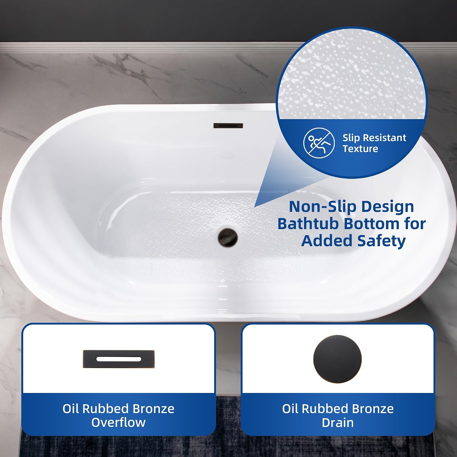 WOODBRIDGE 71' Acrylic Freestanding Bathtub Contemporary Soaking White Tub with Oil-Rubbed Bronze Overflow and Drain,B1701-ORB