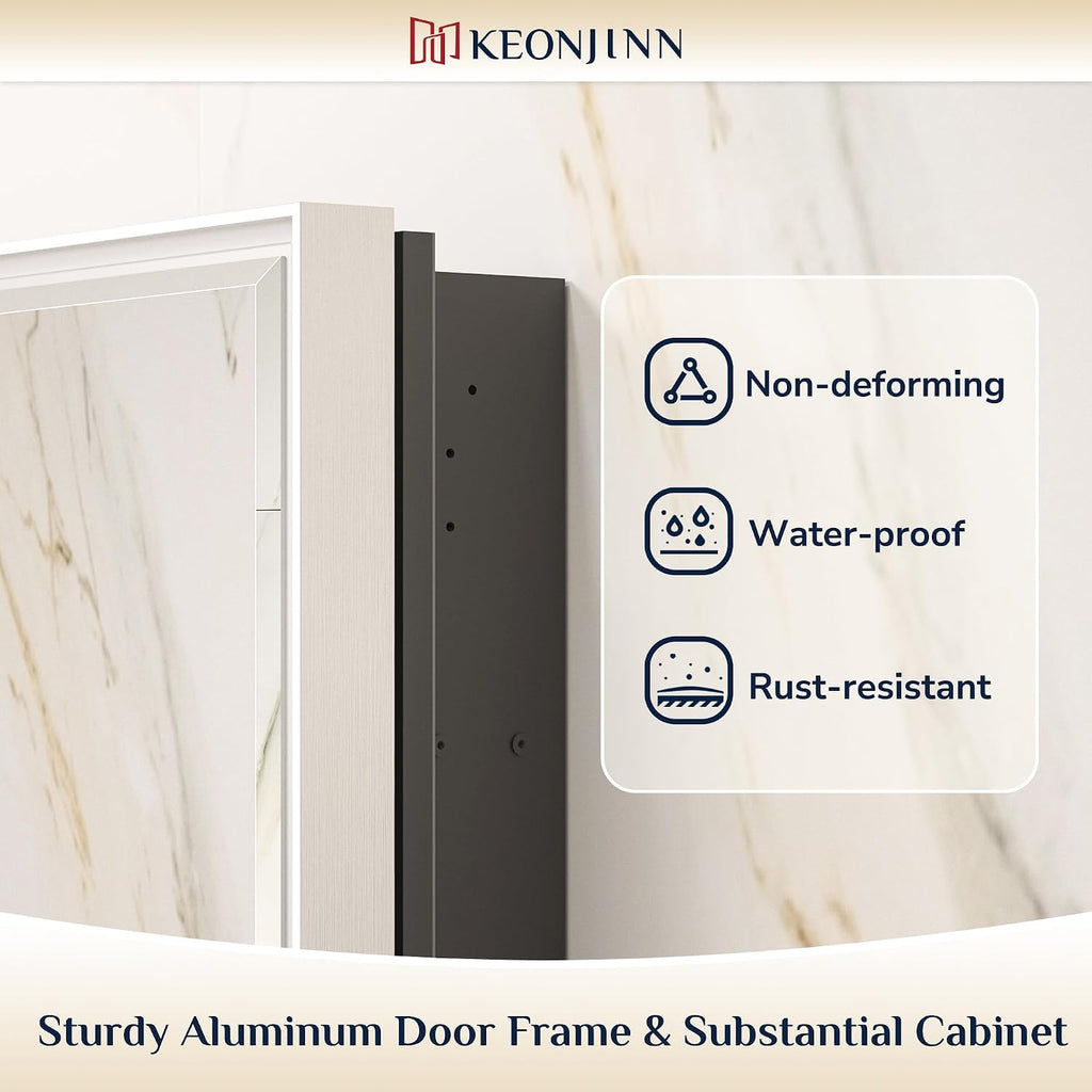 Keonjinn 21' x 27' Medicine Cabinet for Bathroom, Silver Recessed or Surface Wall-Mounted Aluminum Alloy Framed Beveled Mirror with Storage, Mirrored Cabinets with 2 Adjustable Shelves for Bath Modern