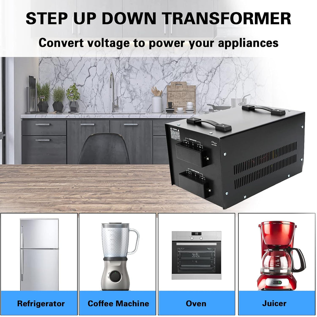 Voltage Converter Transformer, 5000VA Heavy Duty Step Up/Down Transformer Converter(220V to 110V, 110V to 220V), Circuit Break Protection, CE Certified (5000VA)