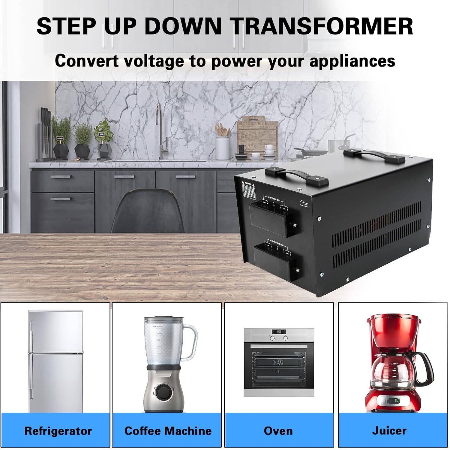 Voltage Converter Transformer, 5000VA Heavy Duty Step Up/Down Transformer Converter(220V to 110V, 110V to 220V), Circuit Break Protection, CE Certified (5000VA)