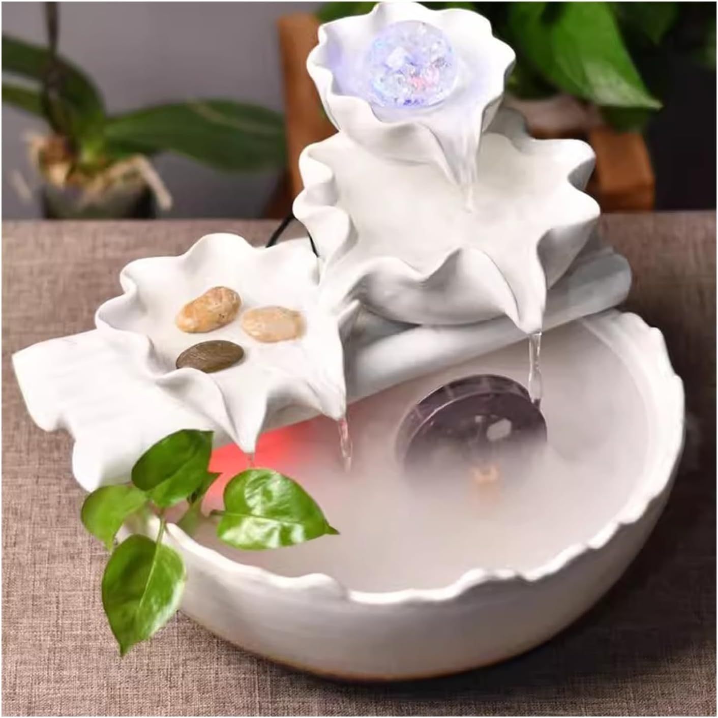 Indoor Fountain Home Creative Wealth Attraction Decoration Desktop Crystal Beads Moisturizing Fountain Fish Tank Gift Ceramic Desktop Decoration Tabletop Fountains Decor
