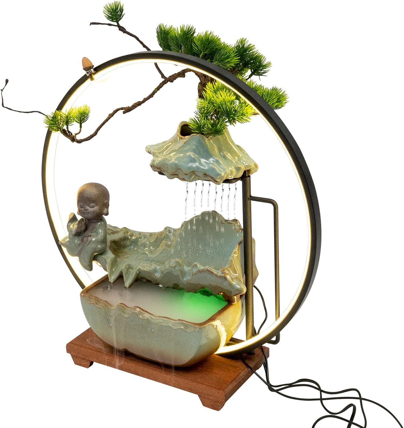 Indoor Fountain Rockery Tabletop Fountain with an Atomizer Elaxation Water Feature Meditation Desktop Fountains for Home Office Decor or Giving 19.7' x 7'' x 24.4'' with LED Light
