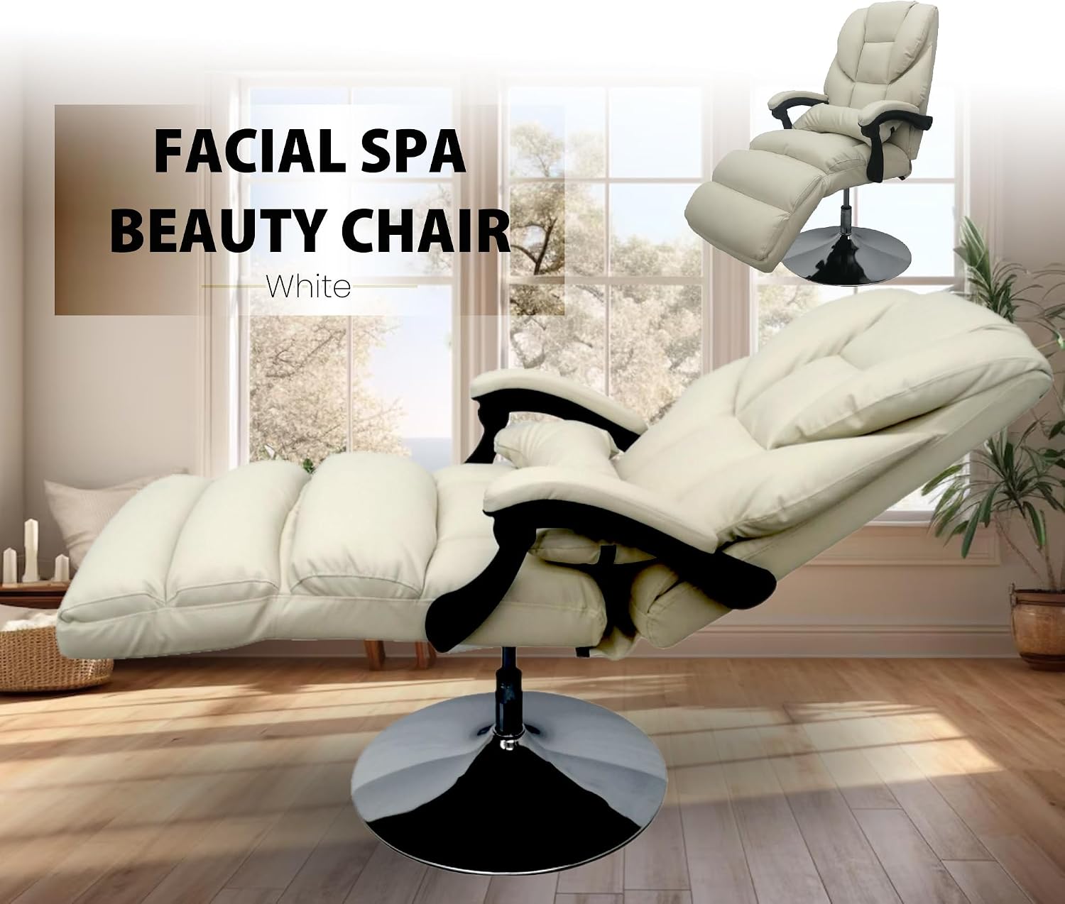 Facial Spa Chair, 360° Rotating, Adjustable Angle (90-175°), Air Pressure Lifting, 275LB Load, White Facial Beauty Spa Chair for Salon, Home Office, Beauty & Personal Care