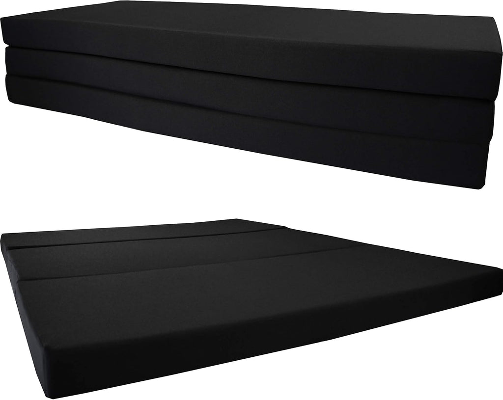 D&D Futon Furniture Portable Trifold Mattress, Foldable Foam Mattresses Small Space Saving Guest, Floor Fold Out Bed Ottoman, 4 inch Folding Cushion Pad Camping RV (Queen Size 4x60x80, Black)