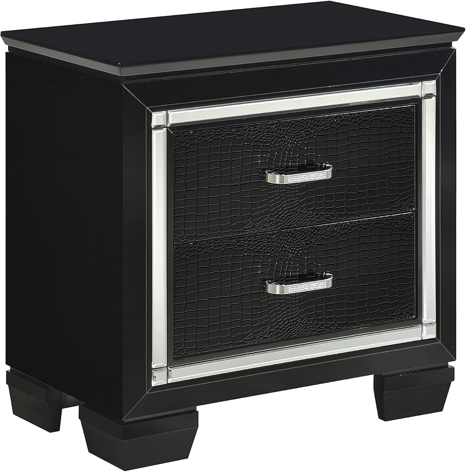 Benzara Alen 4 Pc Queen Size Bedroom Set, Button Tufting, Mirror Trim, Black