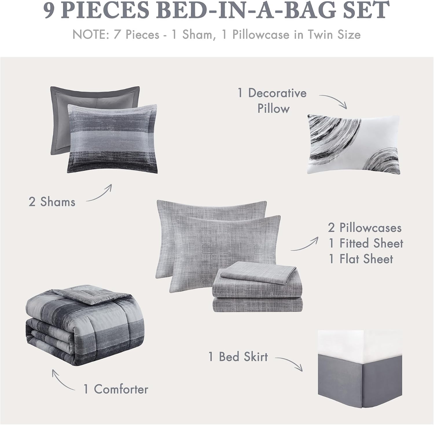 Madison Park Essentials Cal King Comforter Set, Bed in a Bag, Watercolor Print Coastal Comforter & Chambray Cotton Sheet Set, All Season Bedding, Saben, Black Cal King (104 in x 92 in) 9Piece