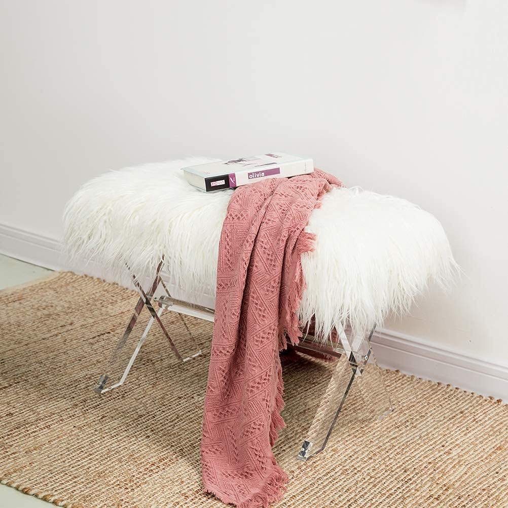 Glitzhome Ottoman Bench, White Faux Fur Ottoman Foot Rest, 25.5' L Modern Vanity Stool Chair with Acrylic Legs for Living Room Bedroom Entryway Makeup Bench End of Bed