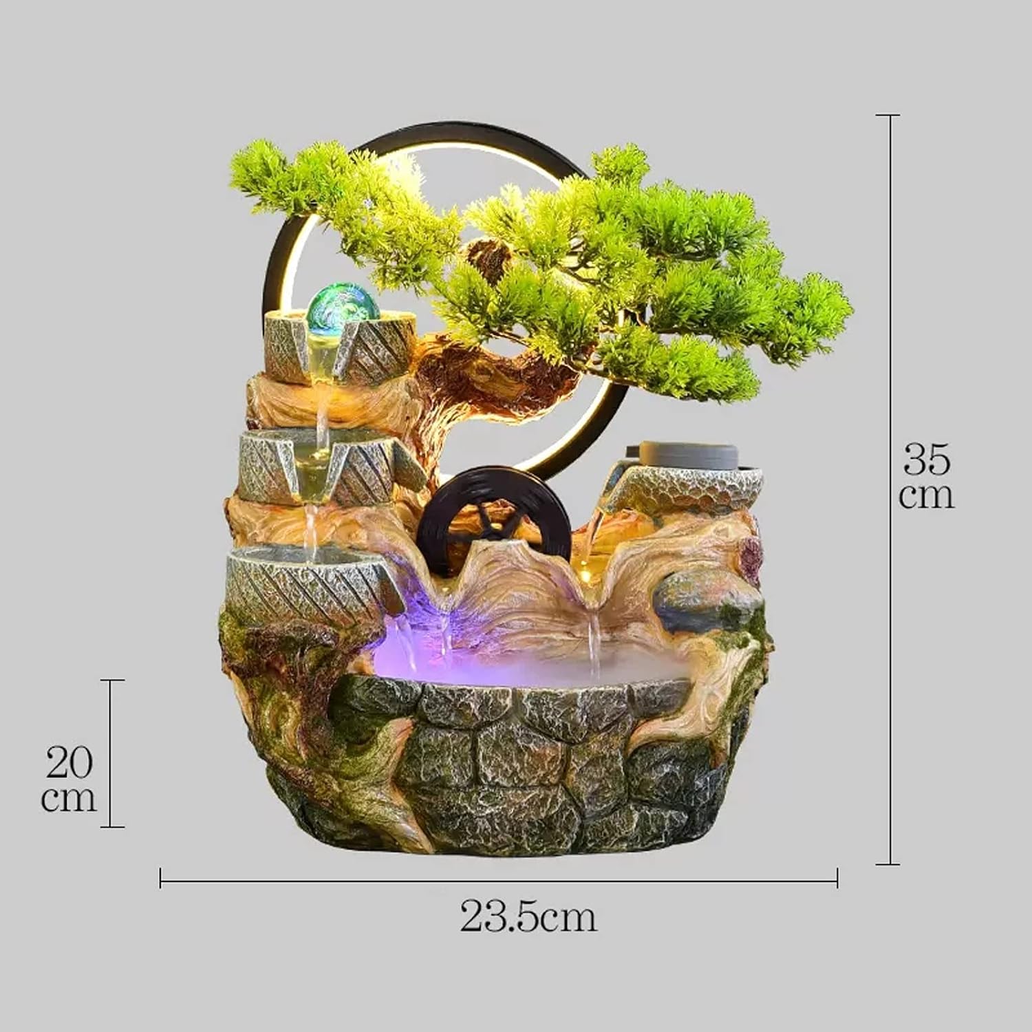 Tabletop Fountain Indoor Relaxation Desktop Fountain Waterfall with Automatic Pump Zen Meditation Feature Artificial Bonsai Decoration for Home Office Bedroom Desk(Small)