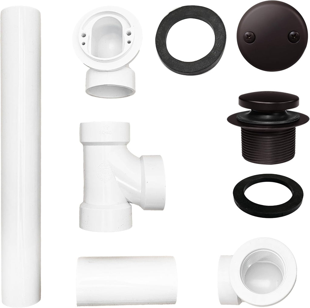 Westbrass D4932-4-12 1-1/2' x 12' Bath Waste & Overflow Assembly with Two-Hole Faceplate Cover and Tip-Toe Drain Plug - Sch. 40 PVC, Oil Rubbed Bronze (4-Pack)
