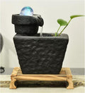 Desktop Fountain Ceramic Tabletop Fountain with Ball, Pump and Wooden Basefor Indoor Creative Flowing Water Table Desk Office and Home Decoration, Black
