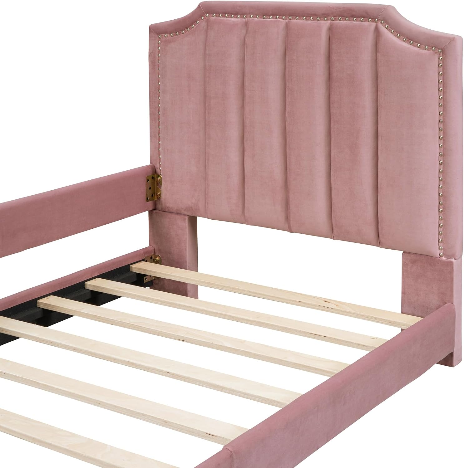 Favfurish Twin Size Upholstered Daybed with Classic Stripe Shaped Headboard,Durable Wooden Platform Bed Frame,No Box Spring Needed,for Kids Teens Adults,Bedroom Guestroom Dorm,Pink