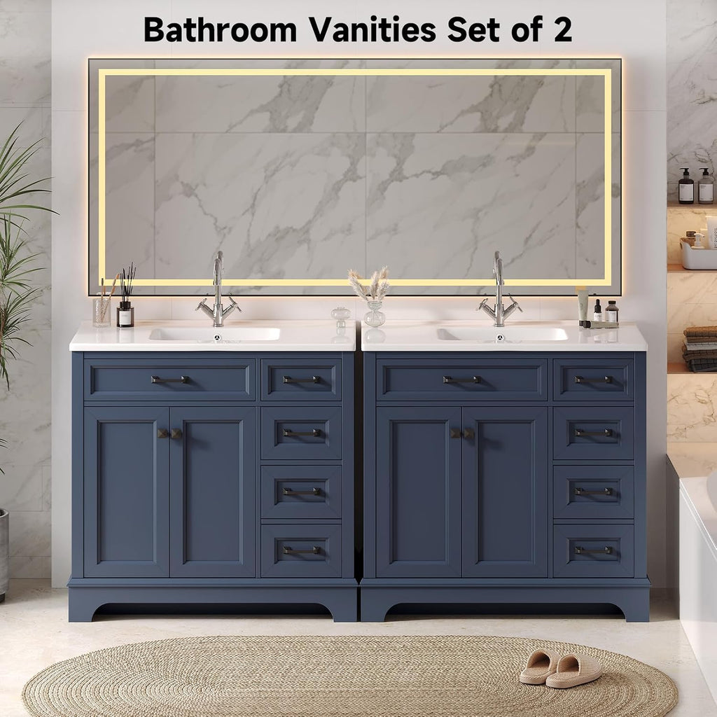 ONBRILL 36' Luxurious Bathroom Vanity with Ceramic Sink, Modern Freestanding Bathroom Single Sink Vanities Cabinet with 2 Soft Closing Doors & 2 Drawers, Adjustable Shelf & Paint Surface (Blue)