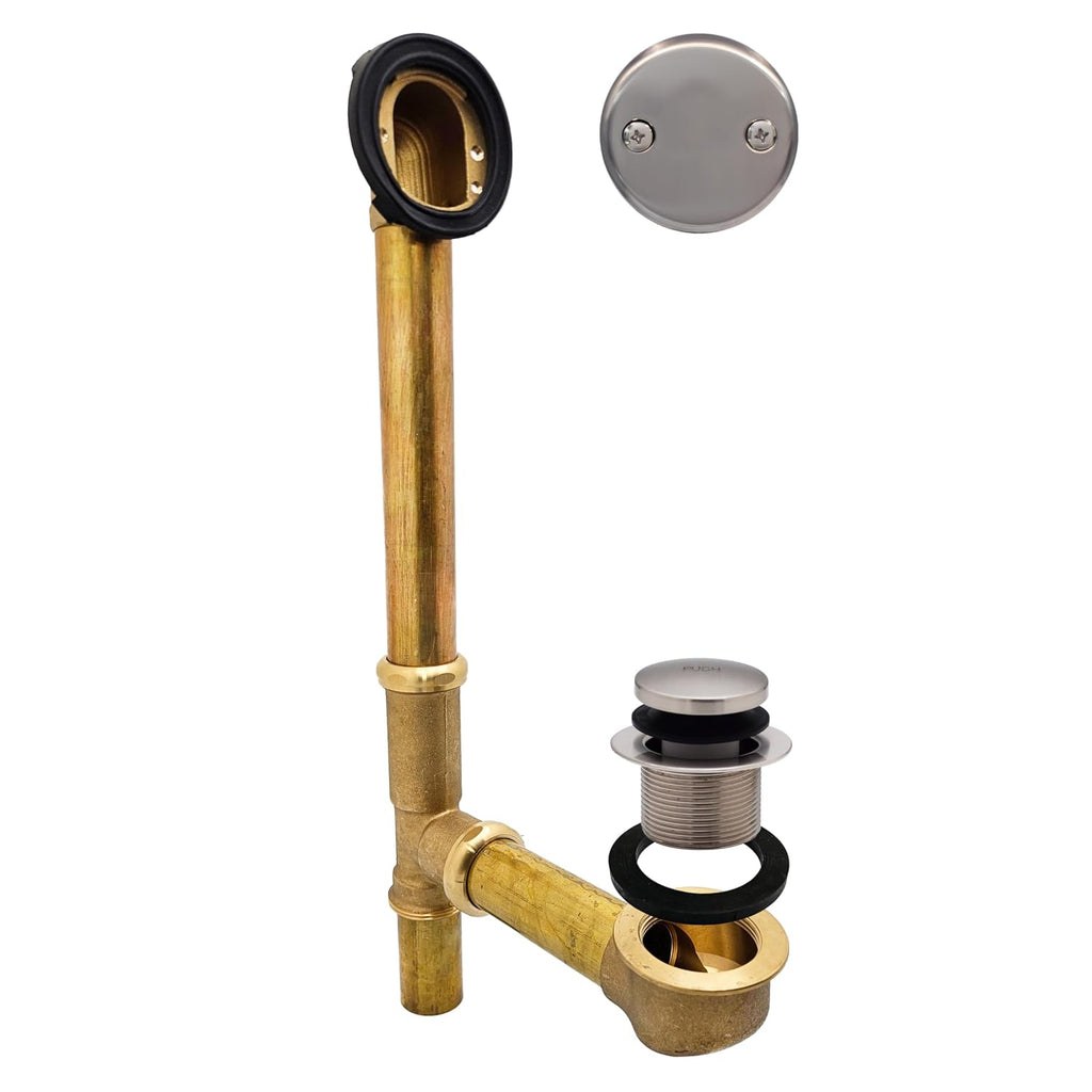 Westbrass 14' 17 Gauge Brass Tip-Toe Drain Bath Waste and Overflow with 2-Hole Faceplate, Satin Nickel, D325-07
