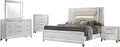 Coaster Home Furnishings Marmore Contemporary 5-Piece Bedroom Set Boucle Upholstered Eastern King Size LED Panel Bed Frame 64-inch Headboard White 224961KE-S5