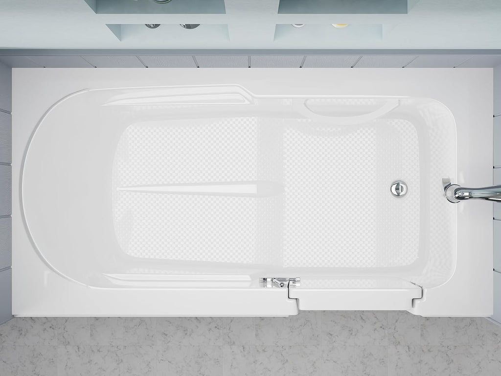 ANZZI Walk-In Bathtub 30 in x 60 in Right Drain Soaking Tub, White Acrylic with Chrome Accents, Low Threshold Entry, Slip-Resistant Floor, Safe Reach Grab Bar, Cable Drain & Overflow | AMZ3060SIRWS