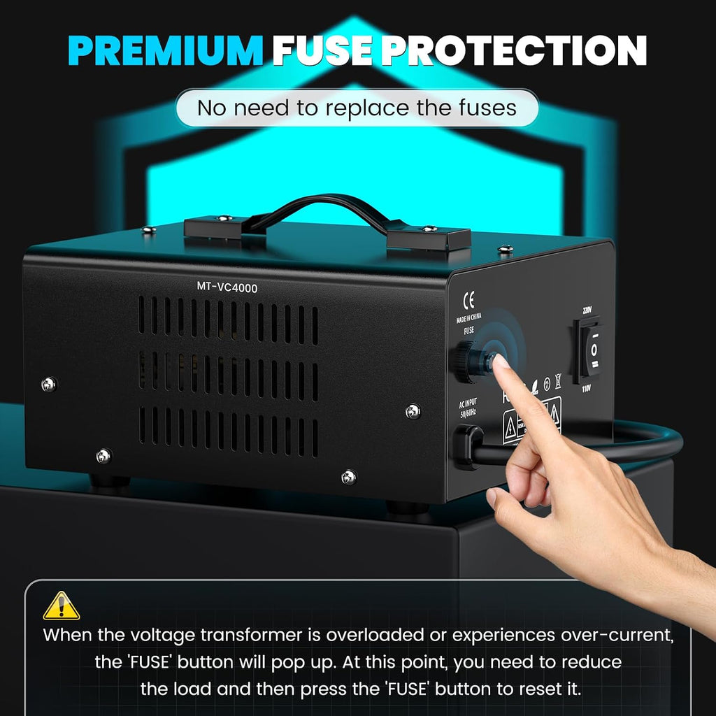 4000W Voltage Converter Transformer(110V to 220V or 220V to 110V) Step Up/Down Converter 110/120 Volt - 220/240 Volt w/US Power Cord,Circuit Breaker Protection, LCD Screen Display