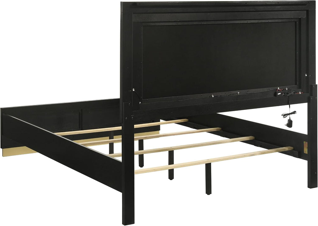 Coaster Home Furnishings Caraway Contemporary 5-Piece Bedroom Set Upholstered Eastern King Size LED Panel Bed Frame 55-inch Headboard Black 224781KE-S5