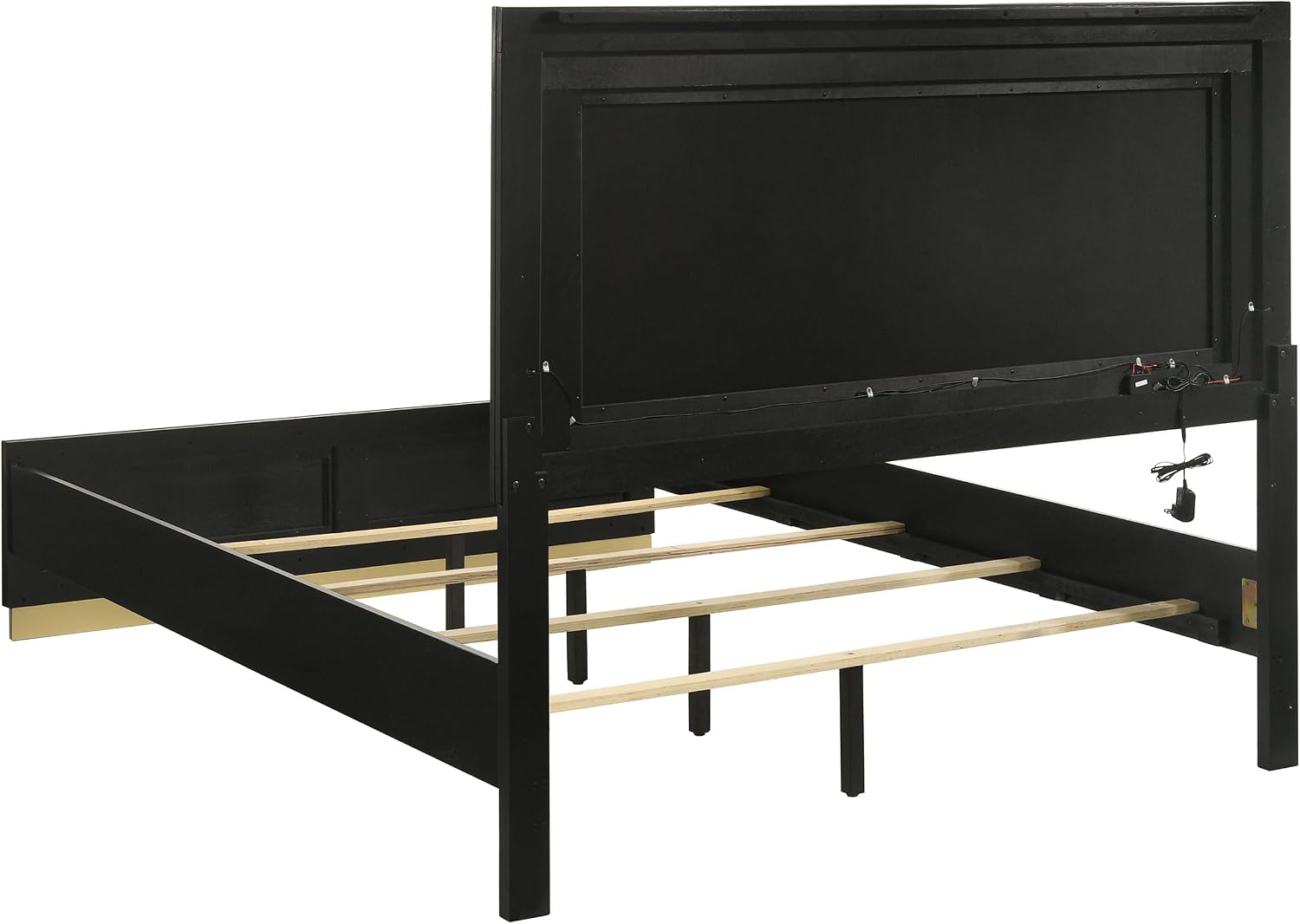 Coaster Home Furnishings Caraway Contemporary 5-Piece Bedroom Set Upholstered Eastern King Size LED Panel Bed Frame 55-inch Headboard Black 224781KE-S5