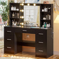 DINGIPP Large Vanity Desk with Mirror, 10 Lights and Power Outlet, Makeup Vanity with Shelves and 7 Drawers, Vanity Desk Dressing Table with 3 Color Light Adjustable, Vanity Table for Bedroom (Black)
