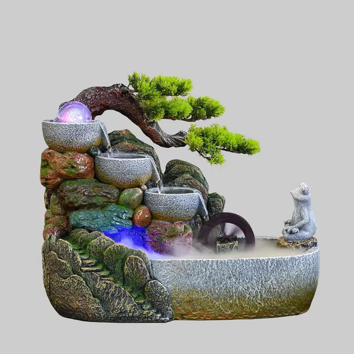 Tabletop Fountain Indoor Desktop Fountain Waterfall Zen Meditation Feature with Automatic Pump Artificial Trees and Illuminated for Home Office Bedroom Desk Décoration(Large)