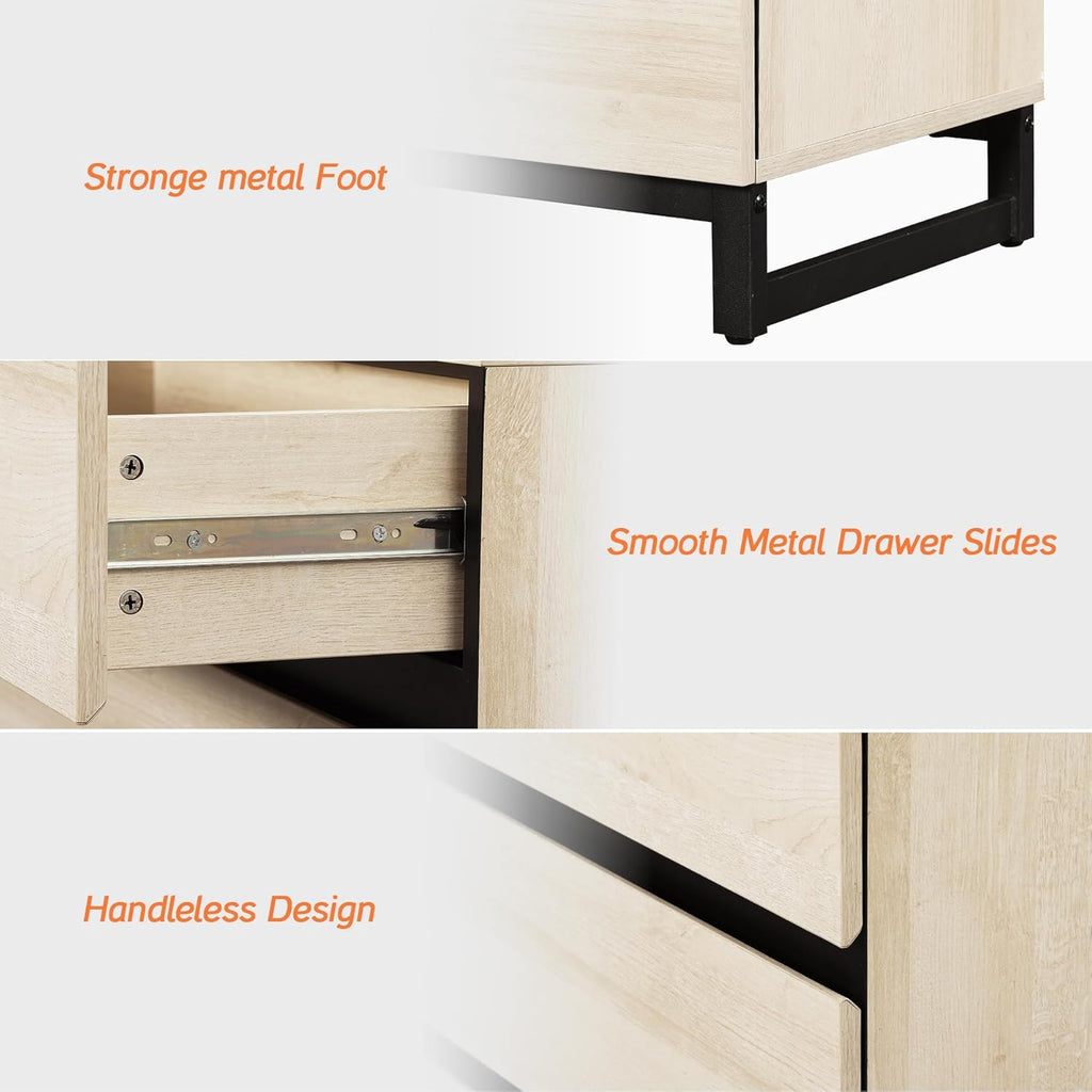 WAMPAT 3-Piece Modern Bedroom Furniture Set, 63-Inch Dresser with 6 Drawers and 2 Nightstands Featuring Drawer and Cabinet Design, Bedroom Set of 3, Light Oak