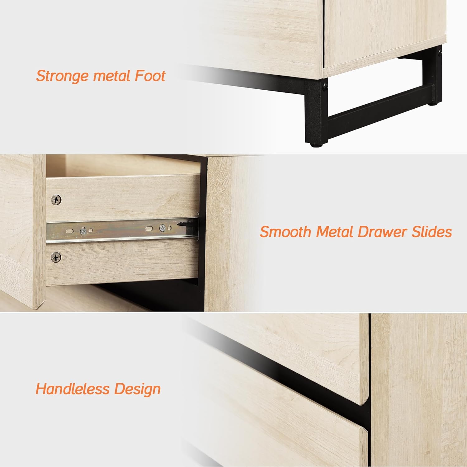 WAMPAT 3-Piece Modern Bedroom Furniture Set, 63-Inch Dresser with 6 Drawers and 2 Nightstands Featuring Drawer and Cabinet Design, Bedroom Set of 3, Light Oak
