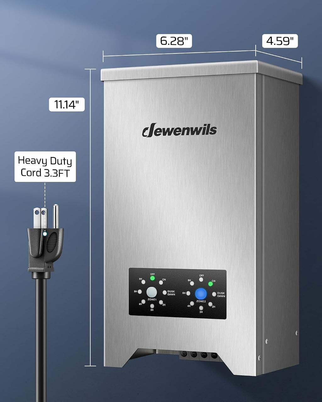 DEWENWILS 600W Low Voltage Landscape Transformer with 2-Zone, Landscape Lighting Transformer with Photocell Sensor & Countdown Timer, 120V AC to 12V/15 AC, Stainless Steel for Outdoor Light, LED Light