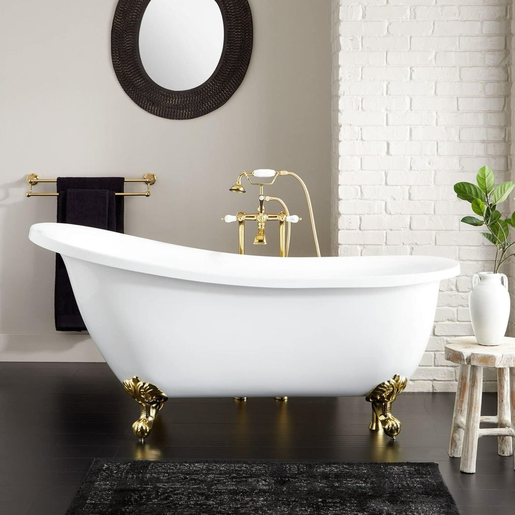 Signature Hardware 480112 Ultra 67' Acrylic Slipper Clawfoot Tub with Integrated Overflow, Rolled Rim and Imperial Feet - Less Drain Assembly