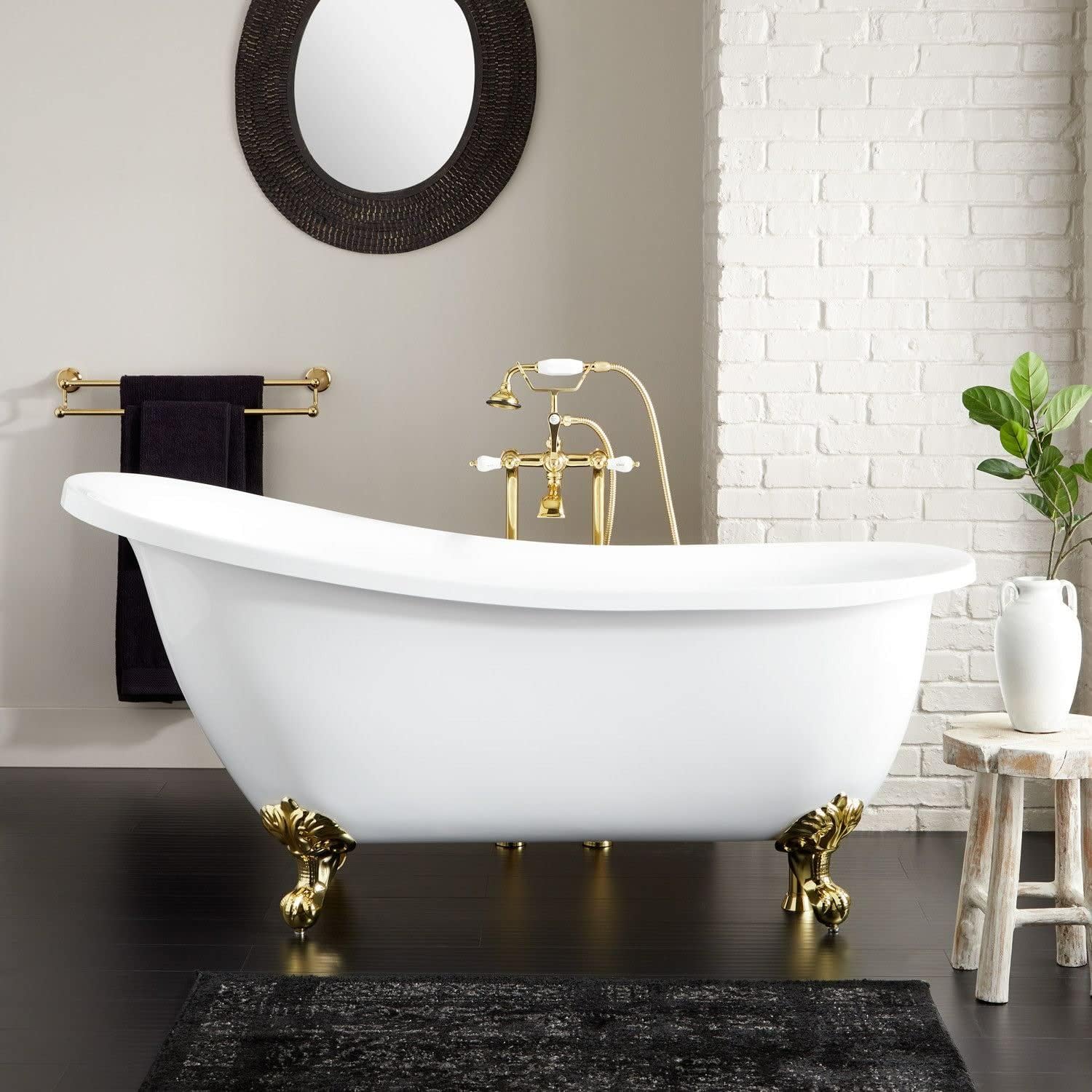 Signature Hardware 480113 Ultra 67' Acrylic Slipper Clawfoot Tub with Integrated Overflow, Rolled Rim and Imperial Feet - Less Drain Assembly