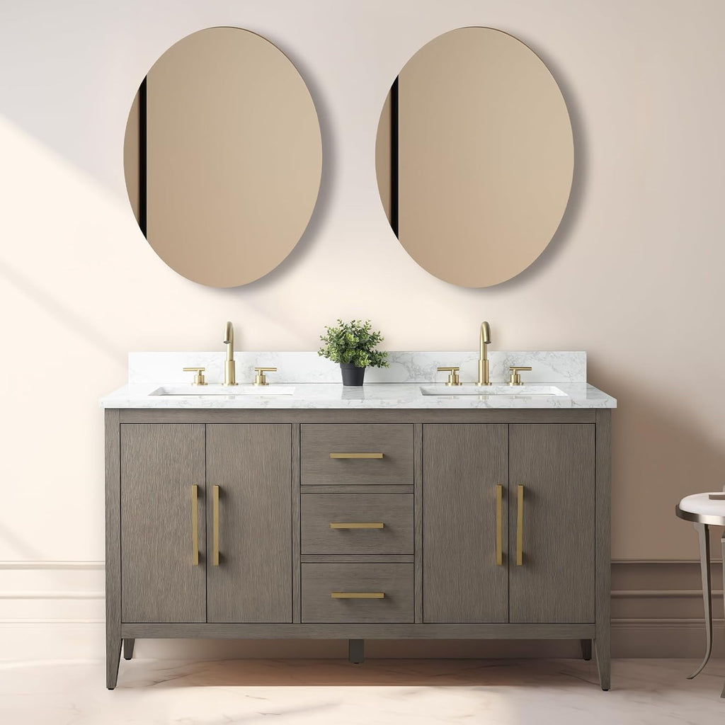 Vanity Art 60 inch Bathroom Vanity with Double Sink & Ceramic Top, Vanity Cabinet with Soft-Closing Doors, Drawers, Solid Wood Frame, Driftwood Gray, VA9060-DDG-GB1