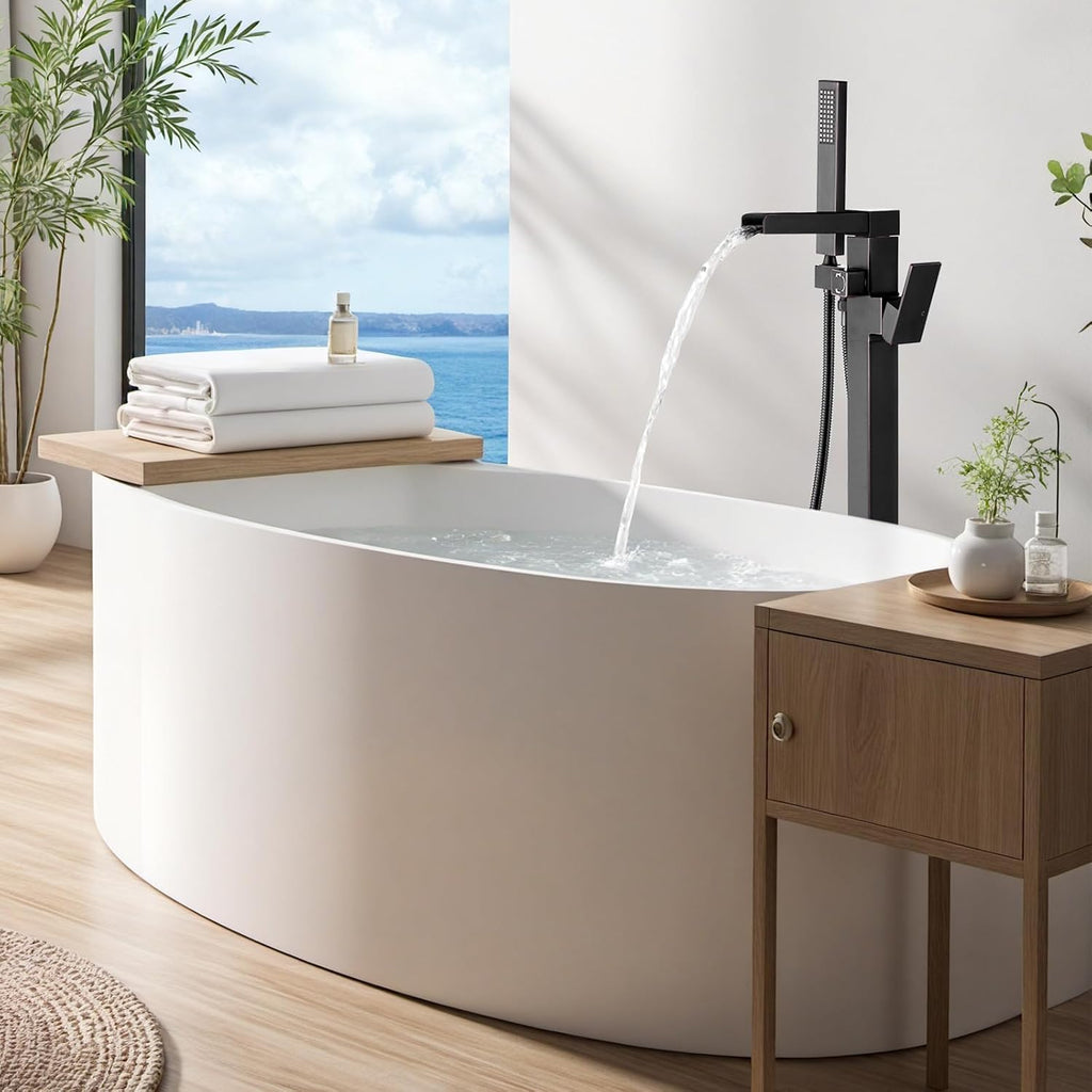 Freestanding Tub Faucet Oil Rubbed Bronze: ALEASHA High Flow Max 6.74 GPM Free Standing Tub Filler-Brass Modern Floor Mount Bathtub Faucet with Handheld Shower, for the Ultimate Elegant SPA Experience