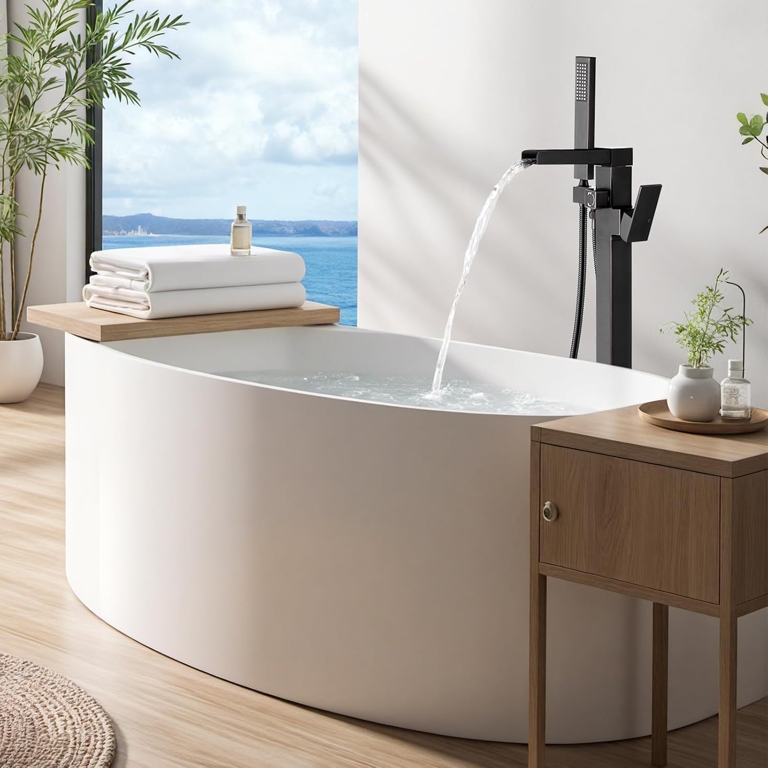 Freestanding Tub Faucet Oil Rubbed Bronze: ALEASHA High Flow Max 6.74 GPM Free Standing Tub Filler-Brass Modern Floor Mount Bathtub Faucet with Handheld Shower, for the Ultimate Elegant SPA Experience