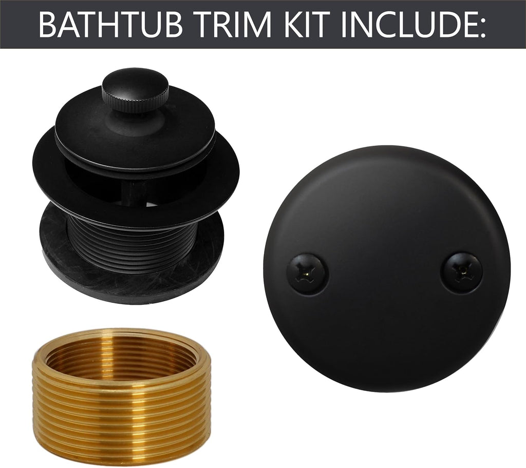 Westbrass D94K-50-62 Twist & Close Bathtub Drain Stopper with 2-Hole Faceplate and Adapter Bushing, Matte Black (50-Pack)