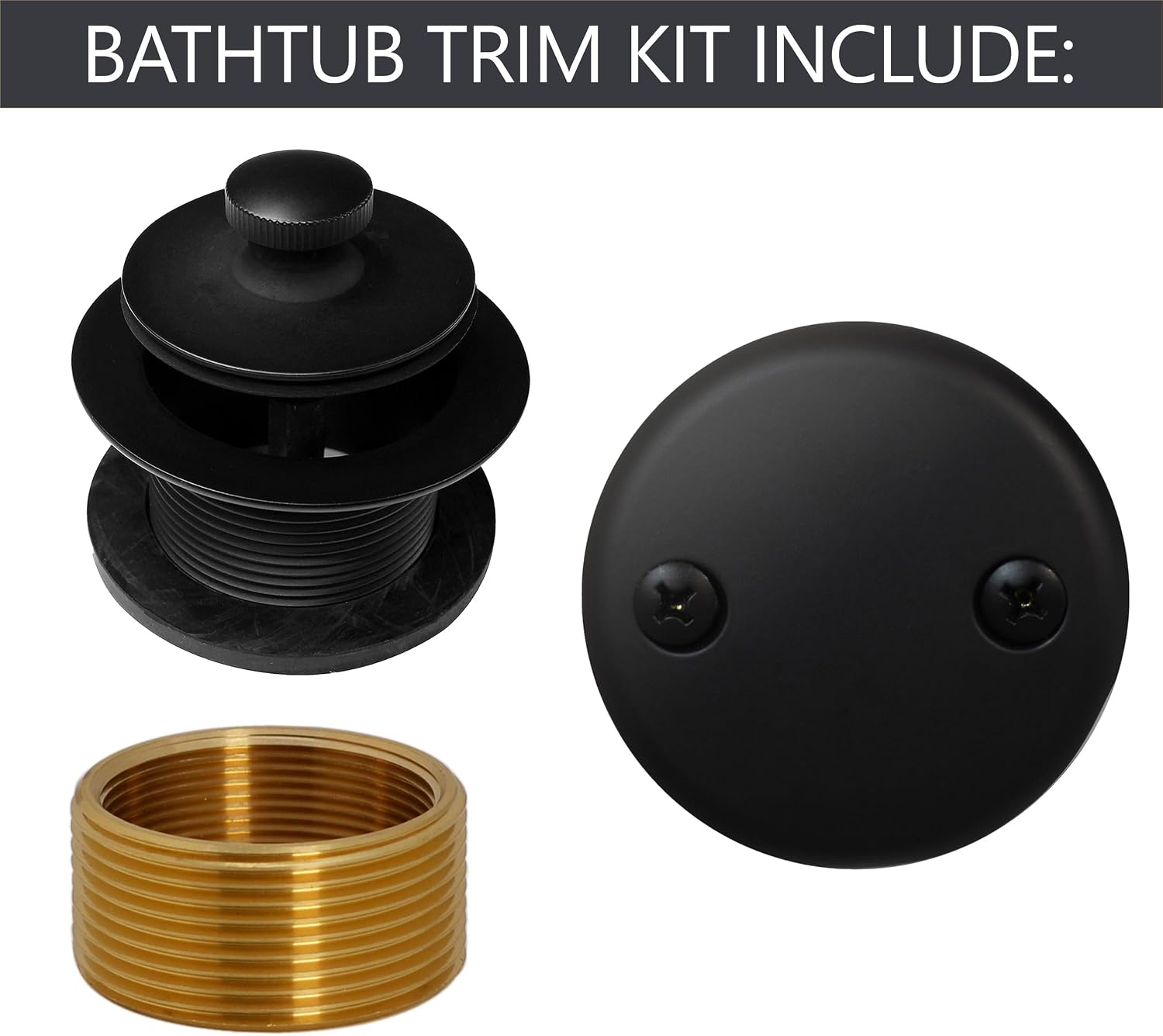 Westbrass D94K-50-62 Twist & Close Bathtub Drain Stopper with 2-Hole Faceplate and Adapter Bushing, Matte Black (50-Pack)