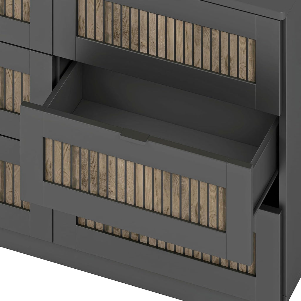Harper & Bright Designs Mid-Century Modern 4-Piece Bedroom Sets, Queen Size Platform Bed Frame with Headboard, 2 Storage Nightstands and 1 Dresser with Metal Handle,Black