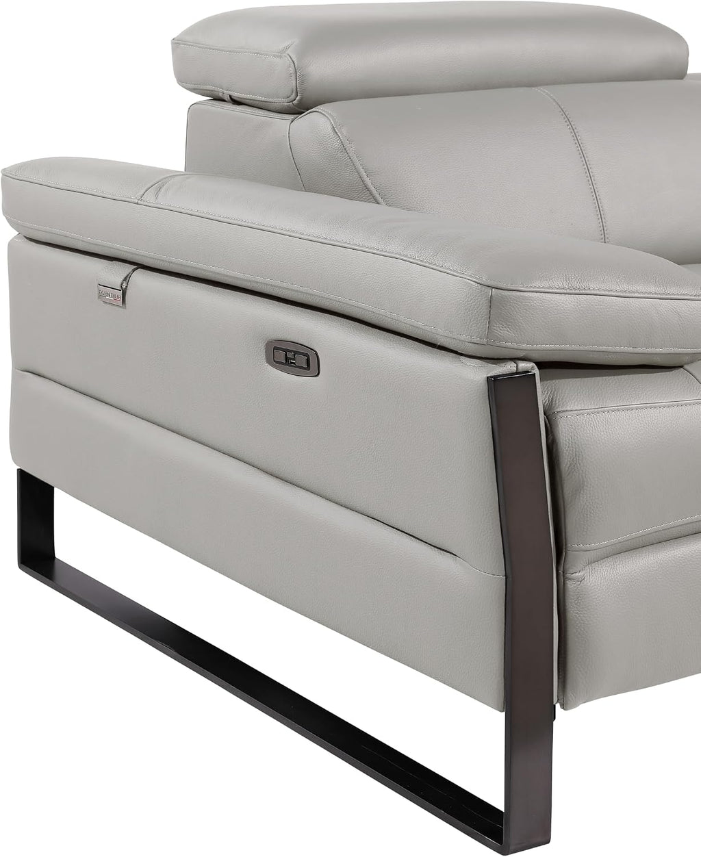 BlackJack Furniture Antonio 8 Piece U Shaped Power Reclining Sectional Sofa, Modular Couch with Top Grain Italian Leather, 4 Electric Recliners, USB & Wireless Chargers, Storage Console, Light Grey
