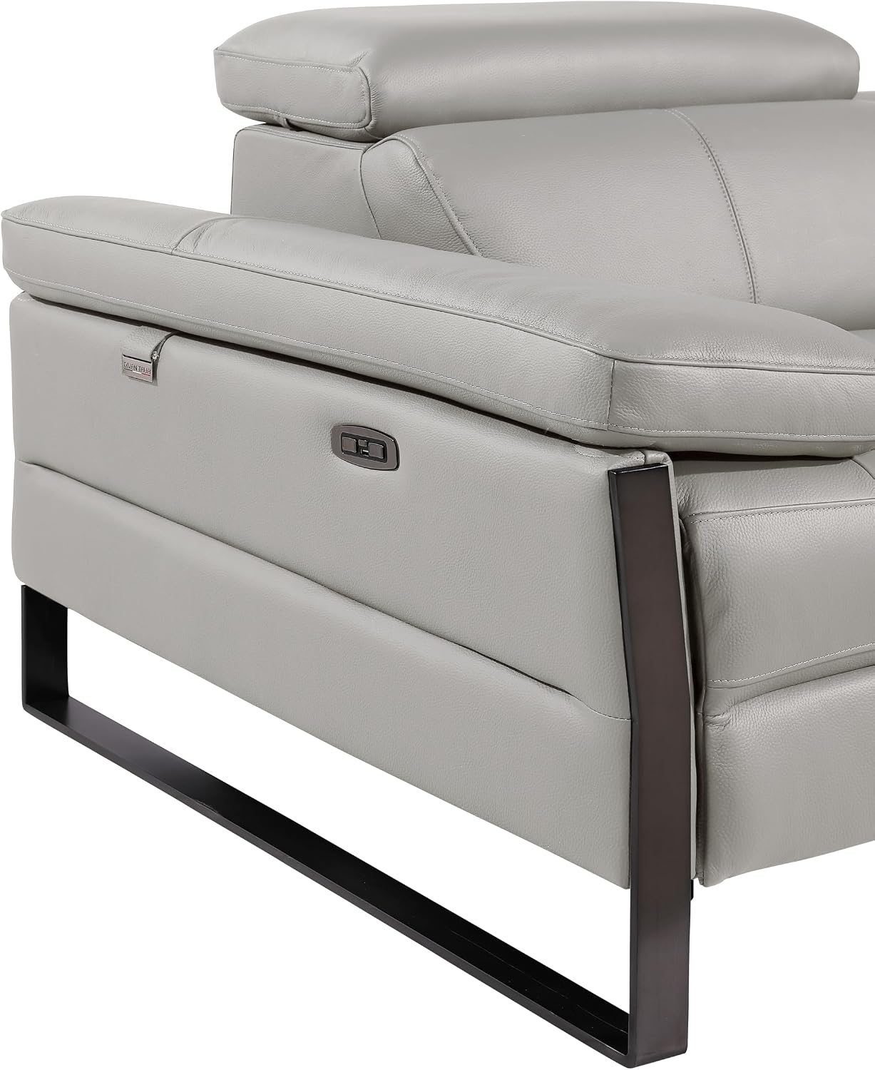 BlackJack Furniture Antonio 8 Piece U Shaped Power Reclining Sectional Sofa, Modular Couch with Top Grain Italian Leather, 4 Electric Recliners, USB & Wireless Chargers, Storage Console, Light Grey