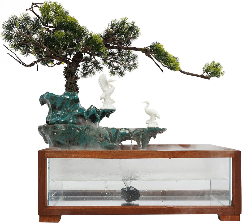 Tabletop Water Fountains, H13.4in Indoor Waterfall Clear Fish Tank, Backflow Incense Holder Feng Shui Decor for Meditation Living Room, Fish Tank Size W18.9*D9.8*H6.7in