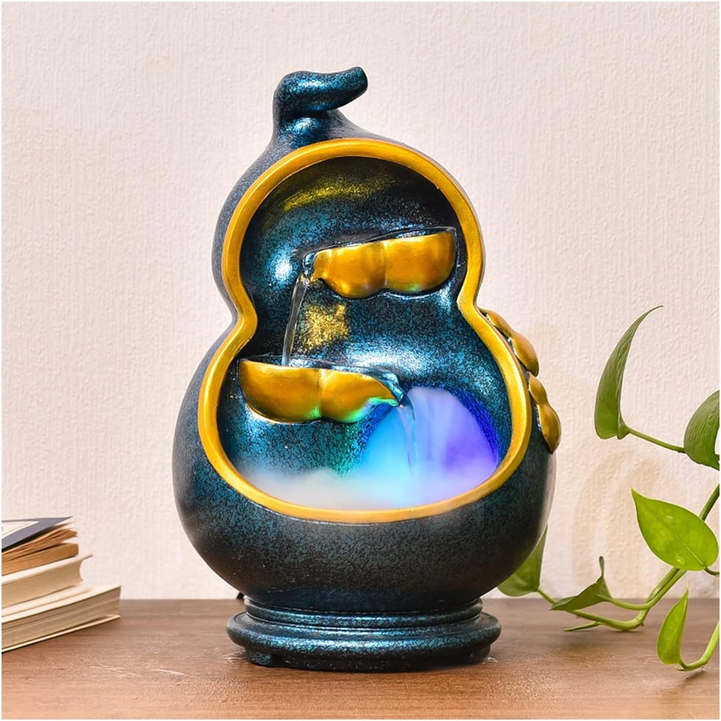 Desktop Fountain Indoor Tabletop Fountain Resin Gourd Shape Flowing Water Decoration Feature Home Office Living Room Desktop Housewarming Opening