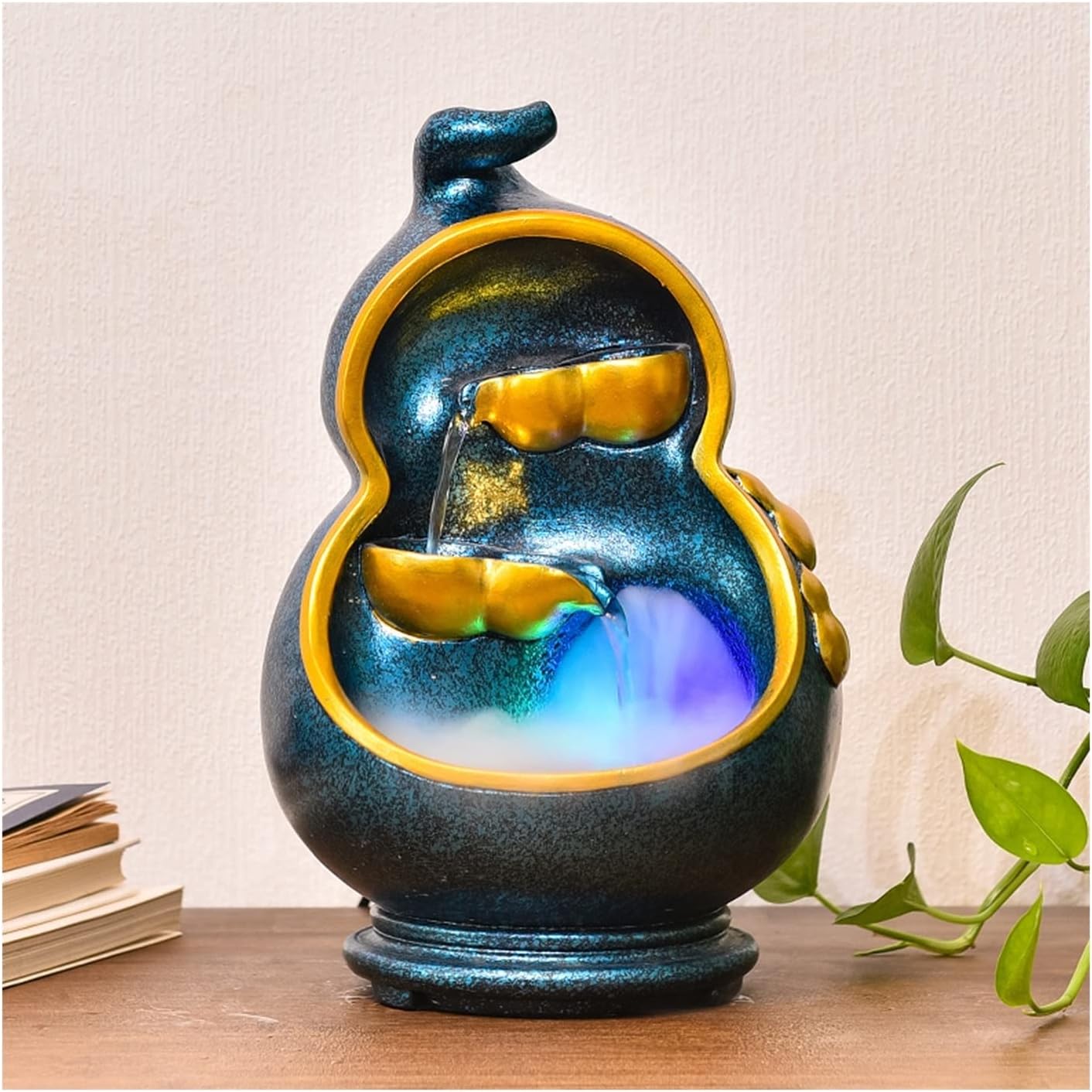 Desktop Fountain Indoor Tabletop Fountain Resin Gourd Shape Flowing Water Decoration Feature Home Office Living Room Desktop Housewarming Opening