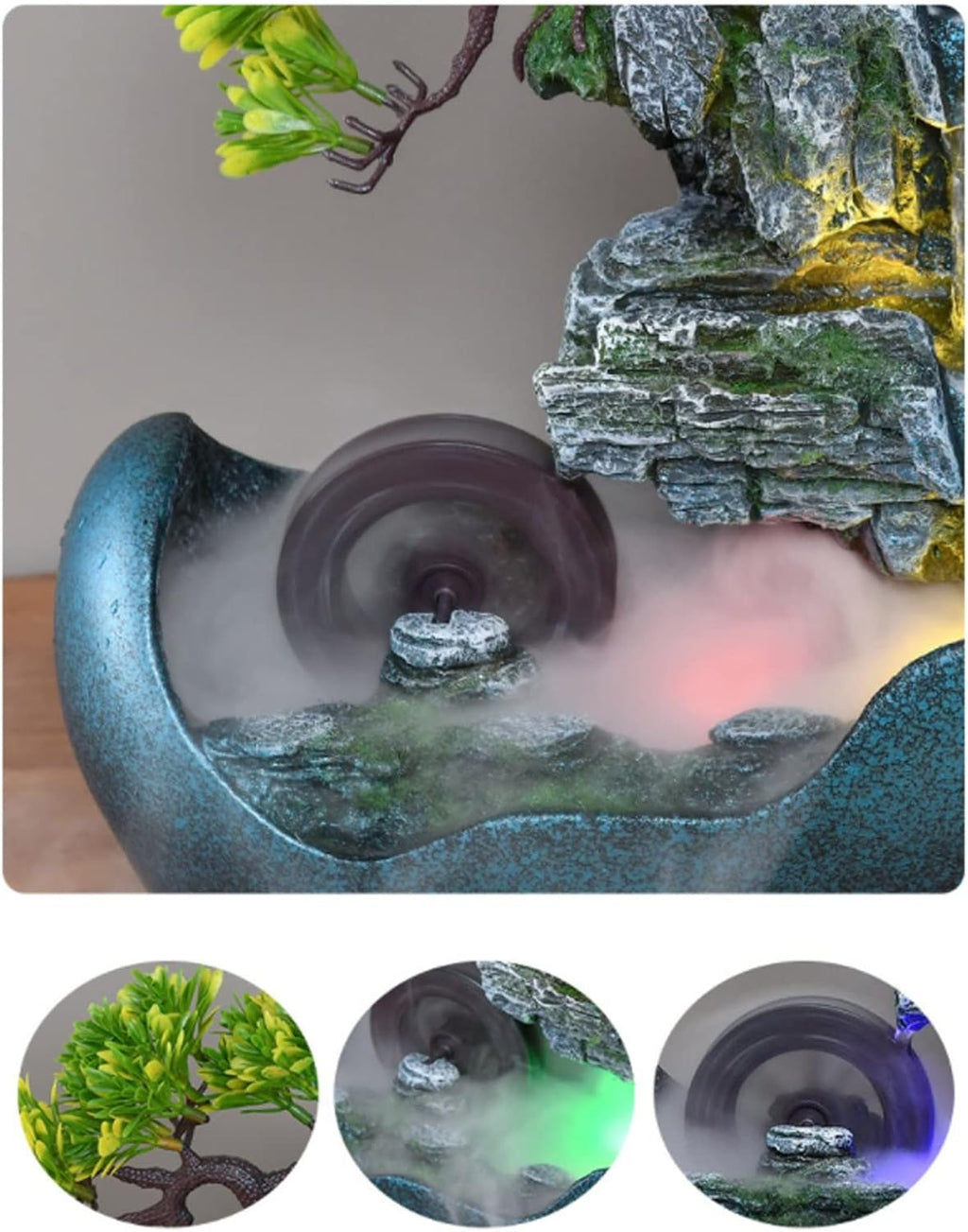 Desktop Fountain Tabletop Water Fountain in Artificial Bonsai Design Indoor Waterfalls Fountains Decorative Feng Shui with Automatic Pump Best Home Gifts for Friends or Family(Blue)
