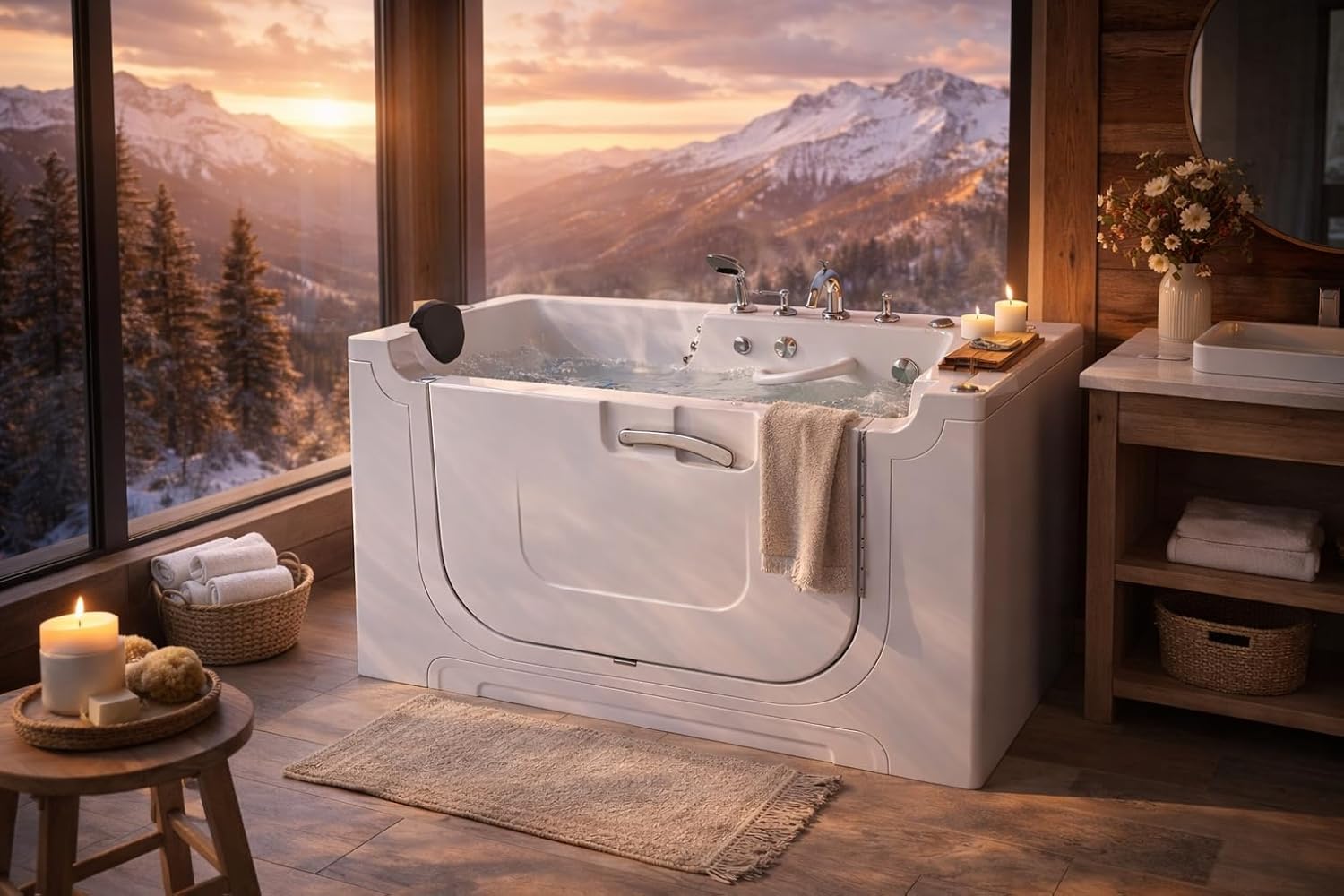 ANZZI Walk-In Bathtub 30 in x 60 in Left Drain Wheelchair Access Whirlpool and Air Tub, 8 Hydro Jets, 24 Air Jets, Powered Fast Drain, Quick Fill Faucet, ADA Seat, Chromatherapy, White | AMZ3060WCALWD