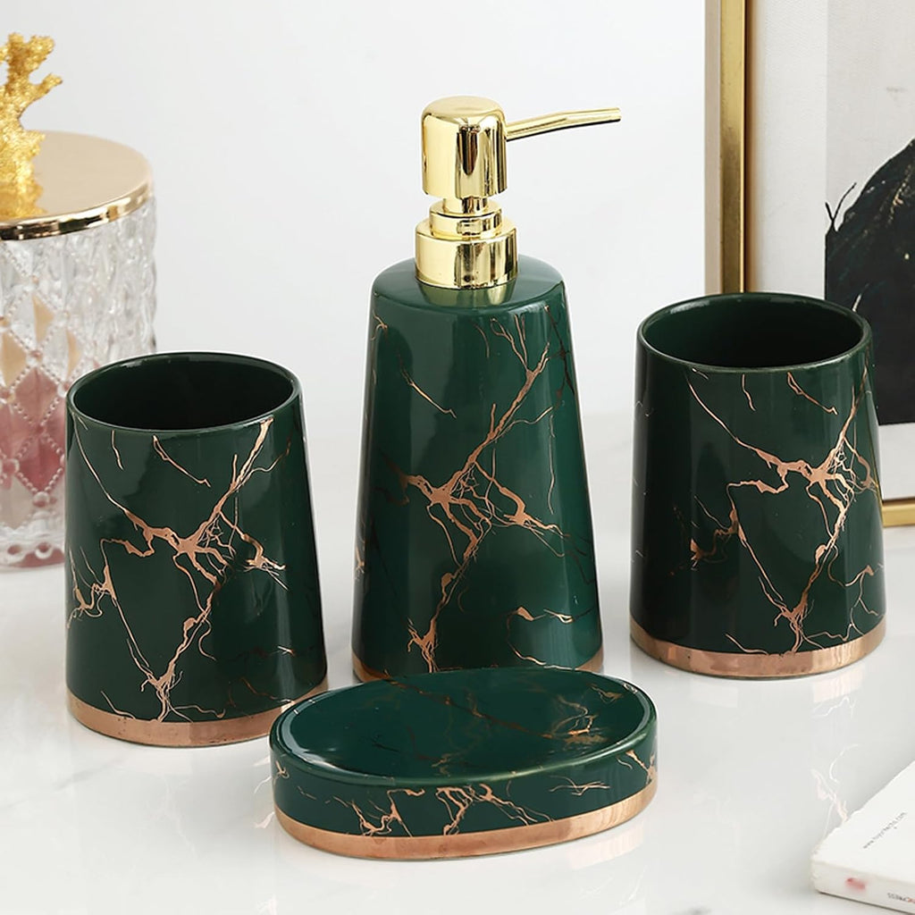Ceramic Shampoo Conditioner Dispenser,Marble Pattern Refillable Empty Lotion Liquid Soap Pump Bottle,Pump Dispenser Bottles,for Bathroom Countertop,Green