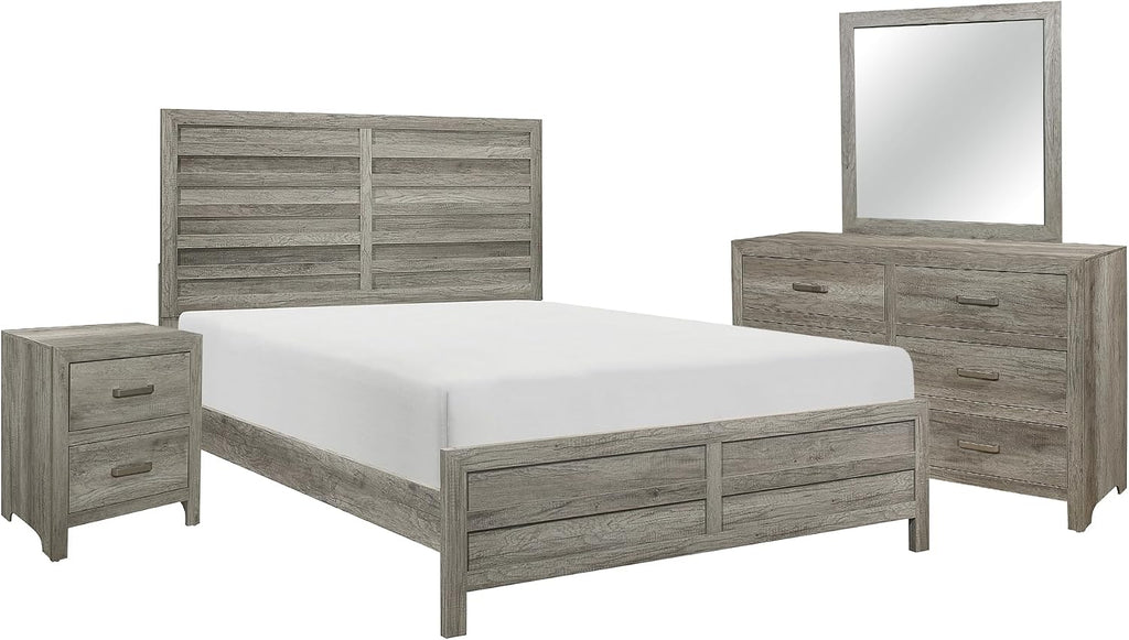 Benzara Kade 4 Pc Queen Size Bedroom Set- Slatted Panel Design- Weathered Gray Finish