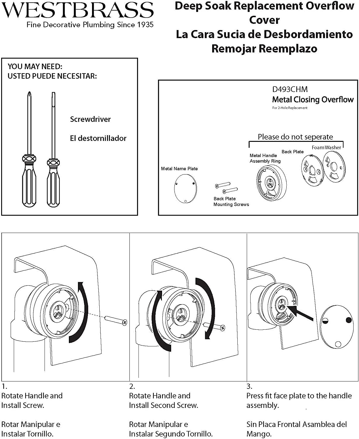 Westbrass D493CHM-50-12 Universal Patented Deep Soak Round Replacement 2-Hole Bathtub Overflow Cover for Full and Over-Filled Closure, Oil Rubbed Bronze (50-Pack)