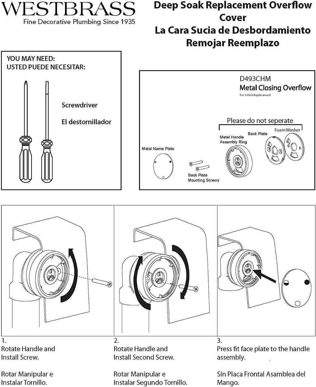 Westbrass D493CHM-50-12A Universal Patented Deep Soak Round Replacement 2-Hole Bathtub Overflow Cover for Full and Over-Filled Closure, Antique Bronze (50-Pack)