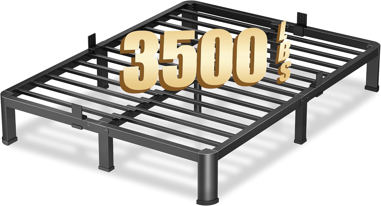 VIPSHOW 7 Inch Queen Heavy Duty 3500 lbs Bed Frame with Round-Corner Legs & Anti-Squeak Design – Quick Assembly Metal Platform, No Box Spring Needed